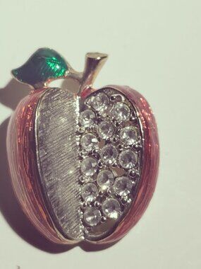 Red Apple Rhinestone Brooch Pin